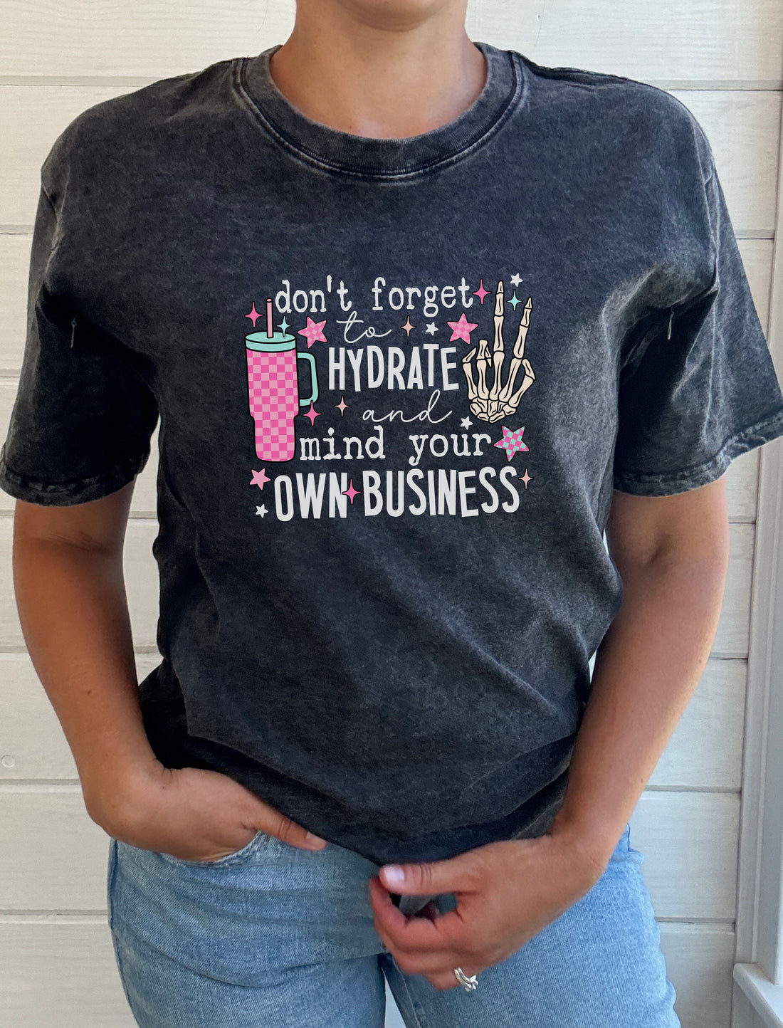 Hydrate & Mind Your Business Acid Wash Tees