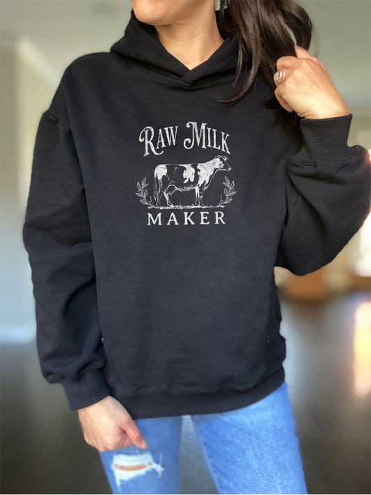 Raw Milk Maker Cow Hooded Sweatshirt