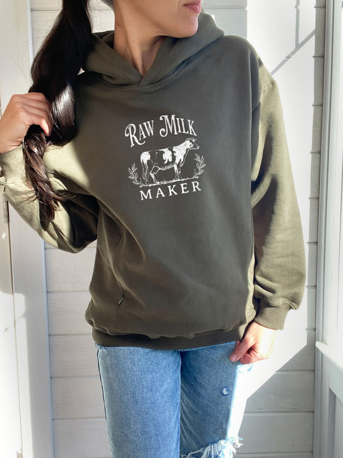 Raw Milk Maker Cow Hooded Sweatshirt