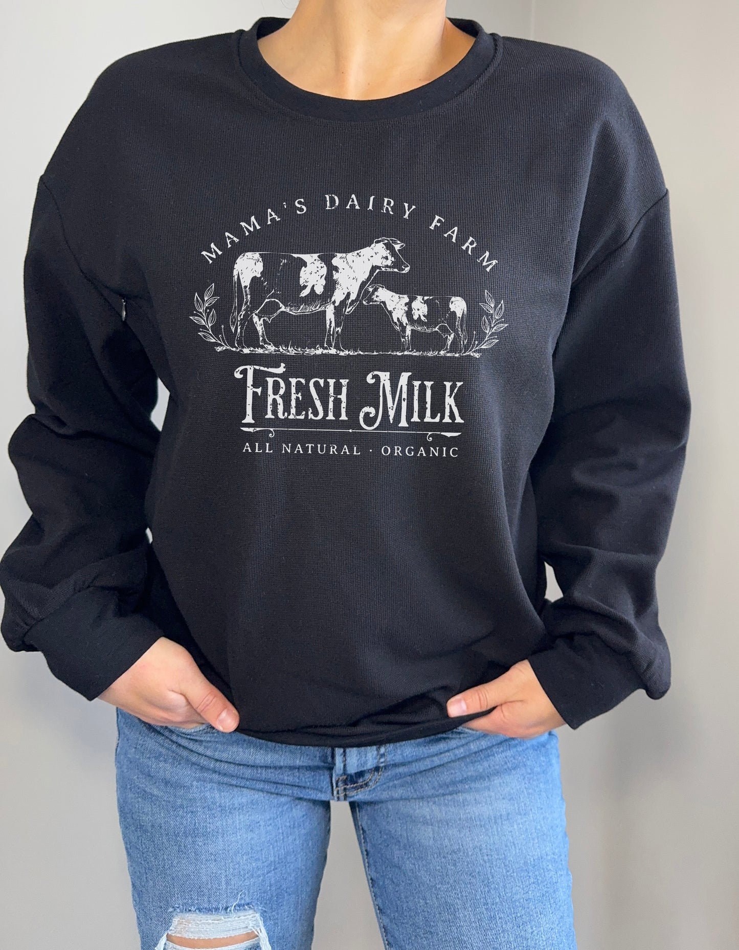 Mama's Dairy Farm Waffle Knit Crewneck