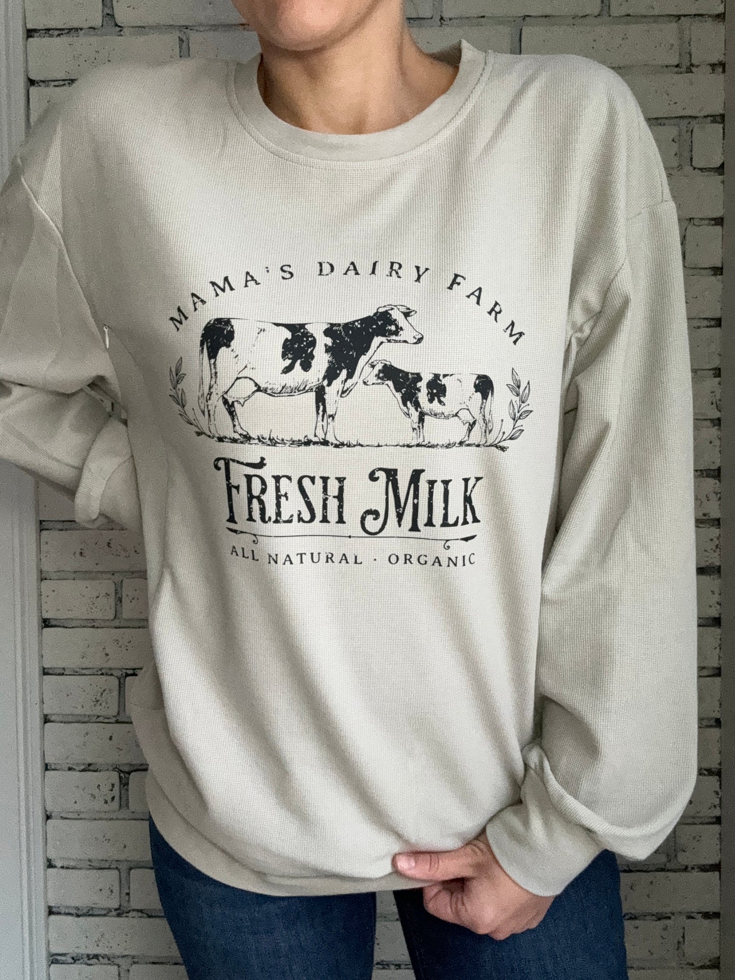 Mama's Dairy Farm Waffle Knit Crewneck