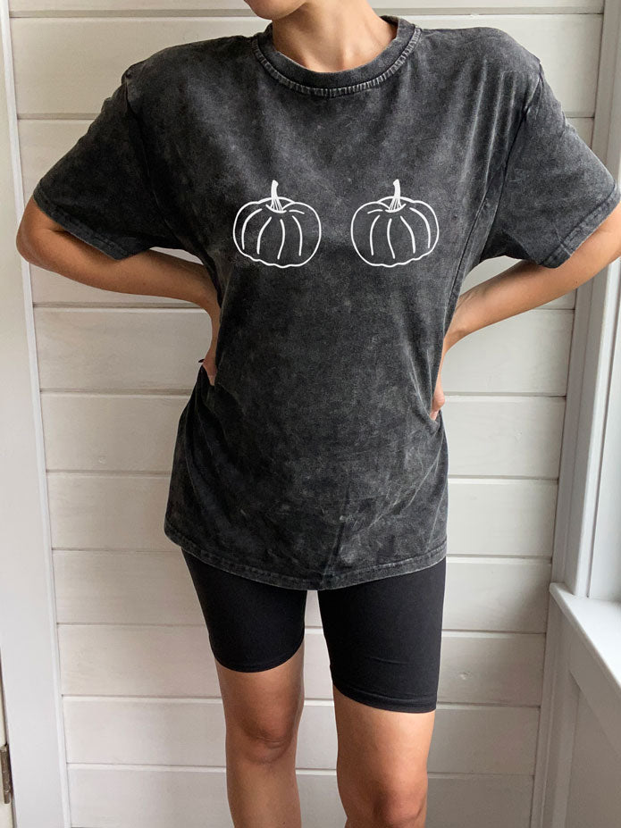 Pumpkin Boobies Acid Wash T-Shirt