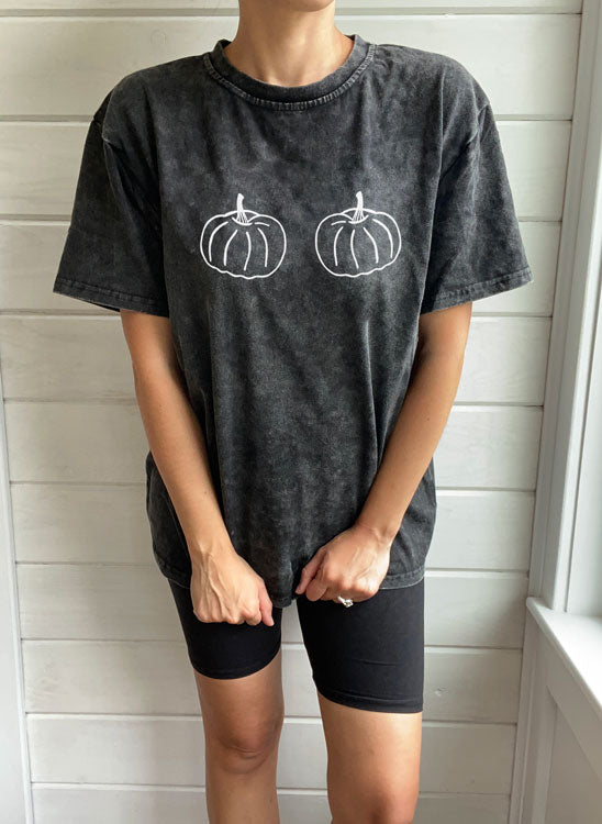 Pumpkin Boobies Acid Wash T-Shirt