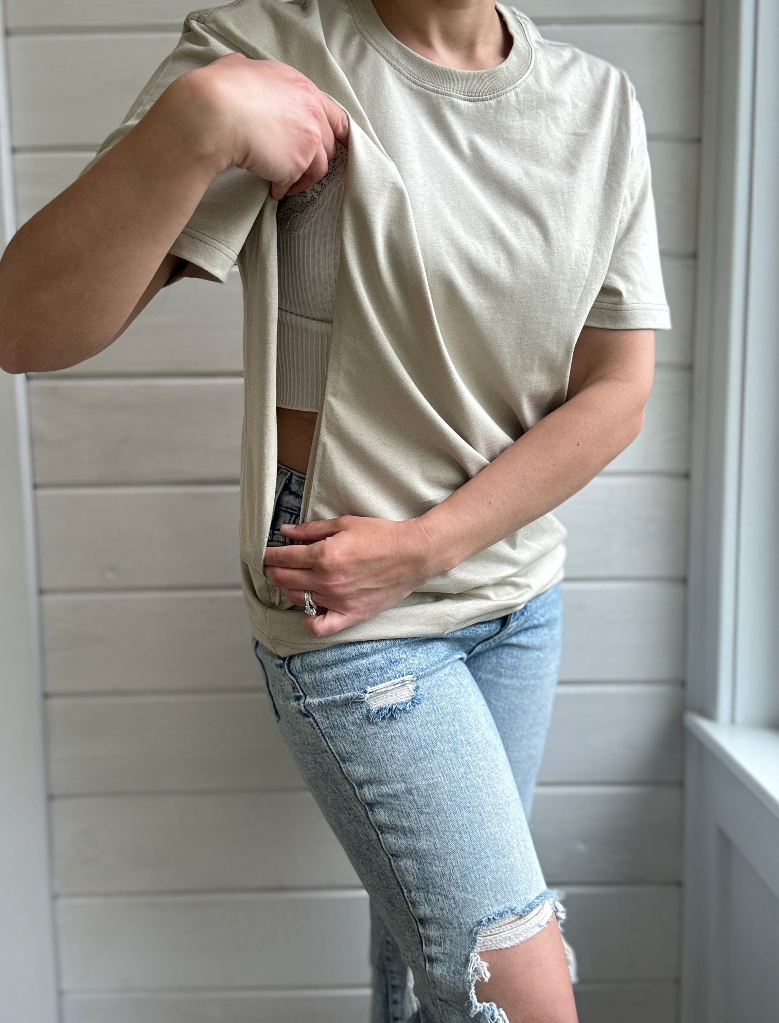 Nursing Friendly T-Shirt, Breastfeeding Friendly T-Shirt with Zippers for Breastfeeding or Pumping