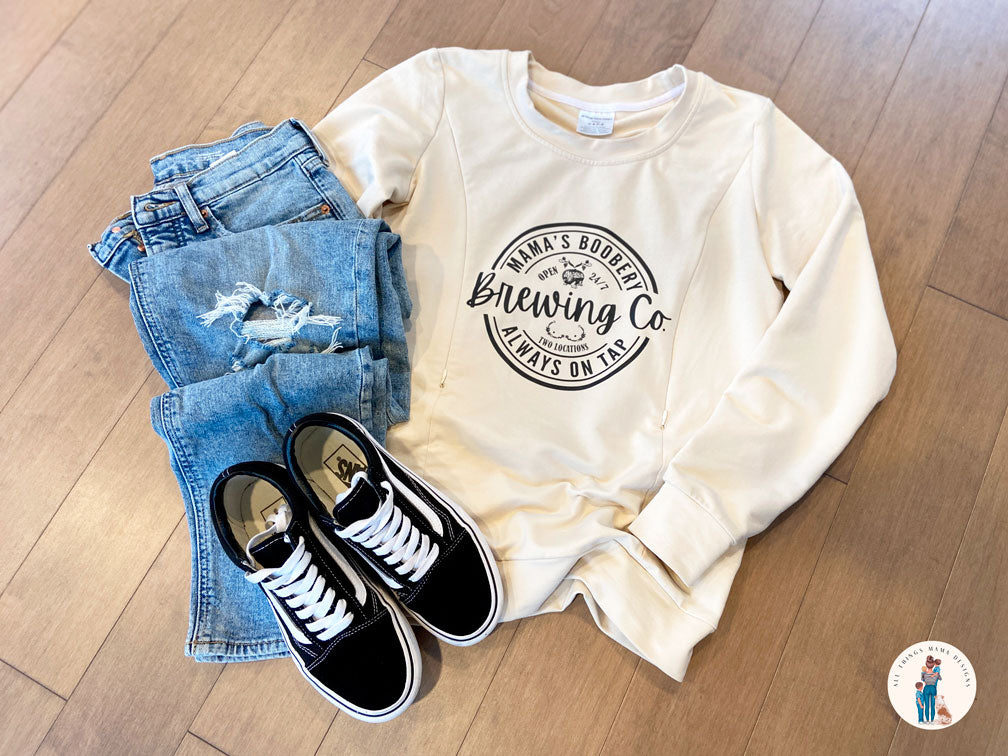 Beige crewneck sweatshirt with a design logo Mama&