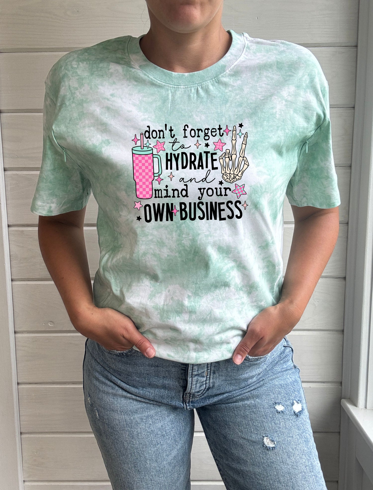 Hydrate &amp; Mind Your Business Tie-Dye Comfort Tee