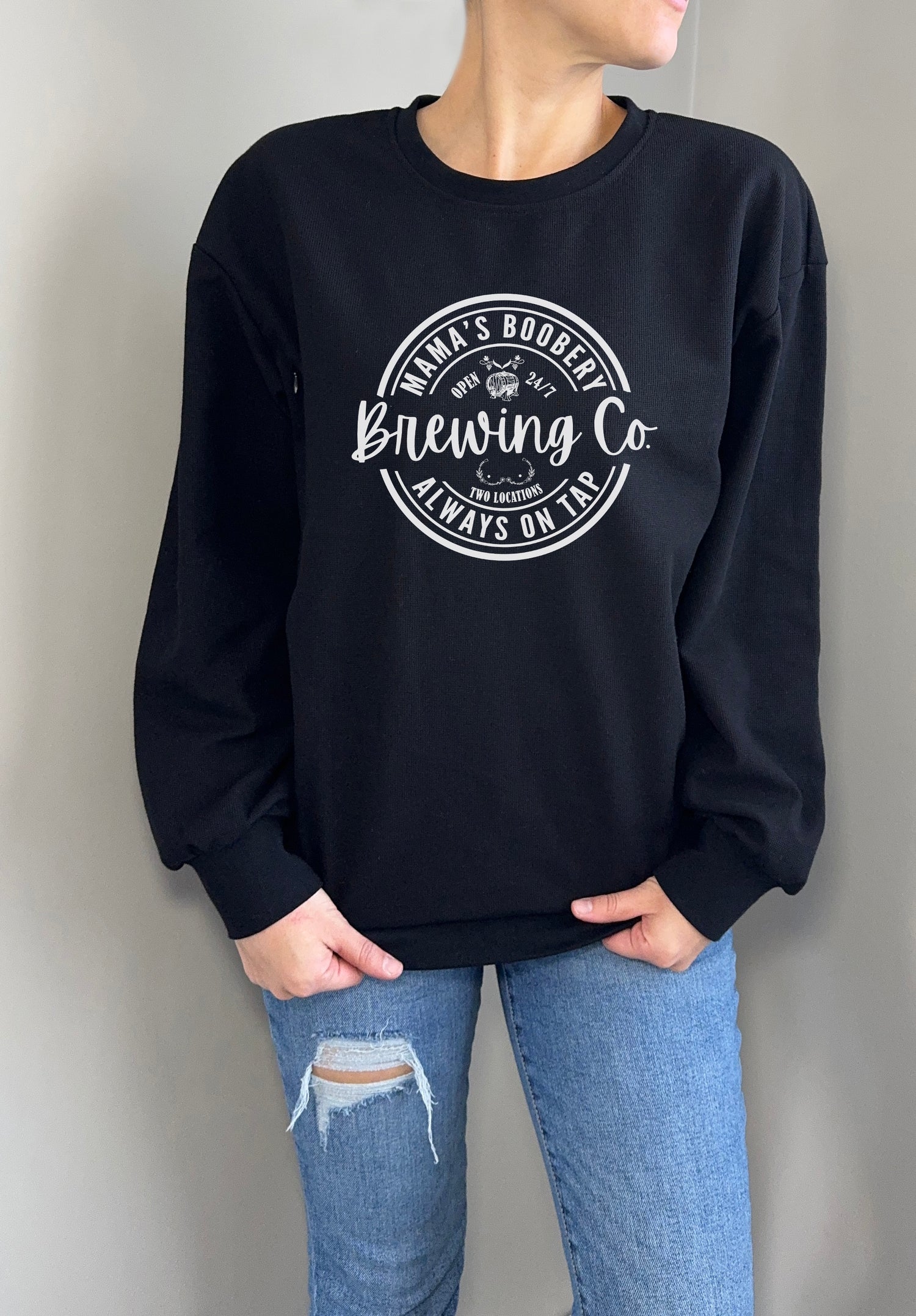 Mama Boobery Brewing Co. Waffle Knit Crewneck