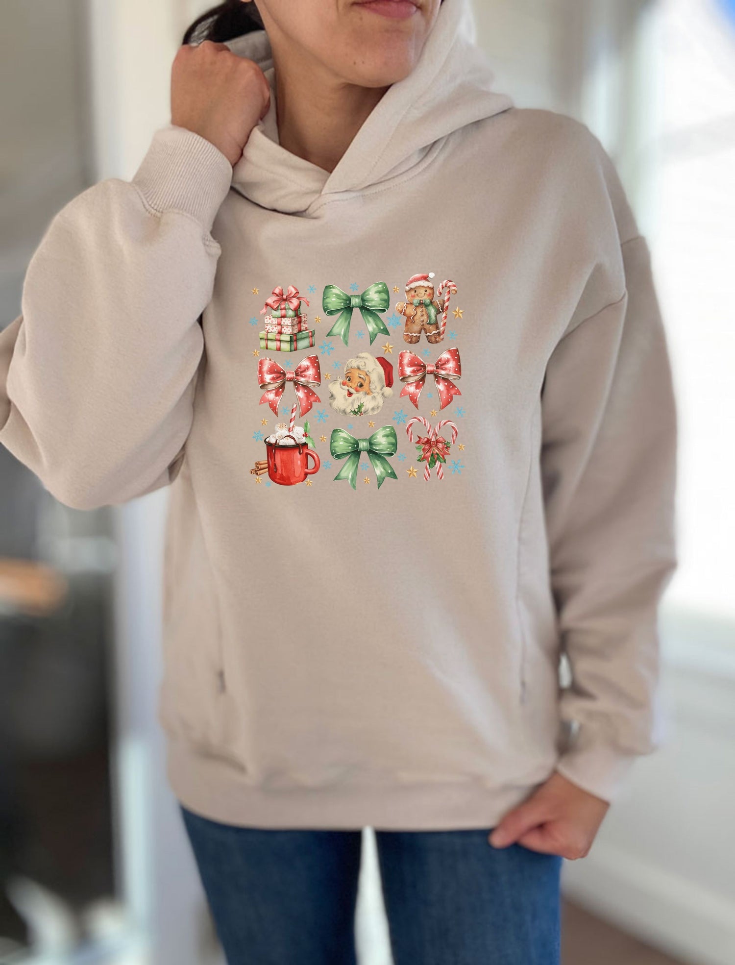 Green Bow Coquette Christmas Hooded Sweatshirt