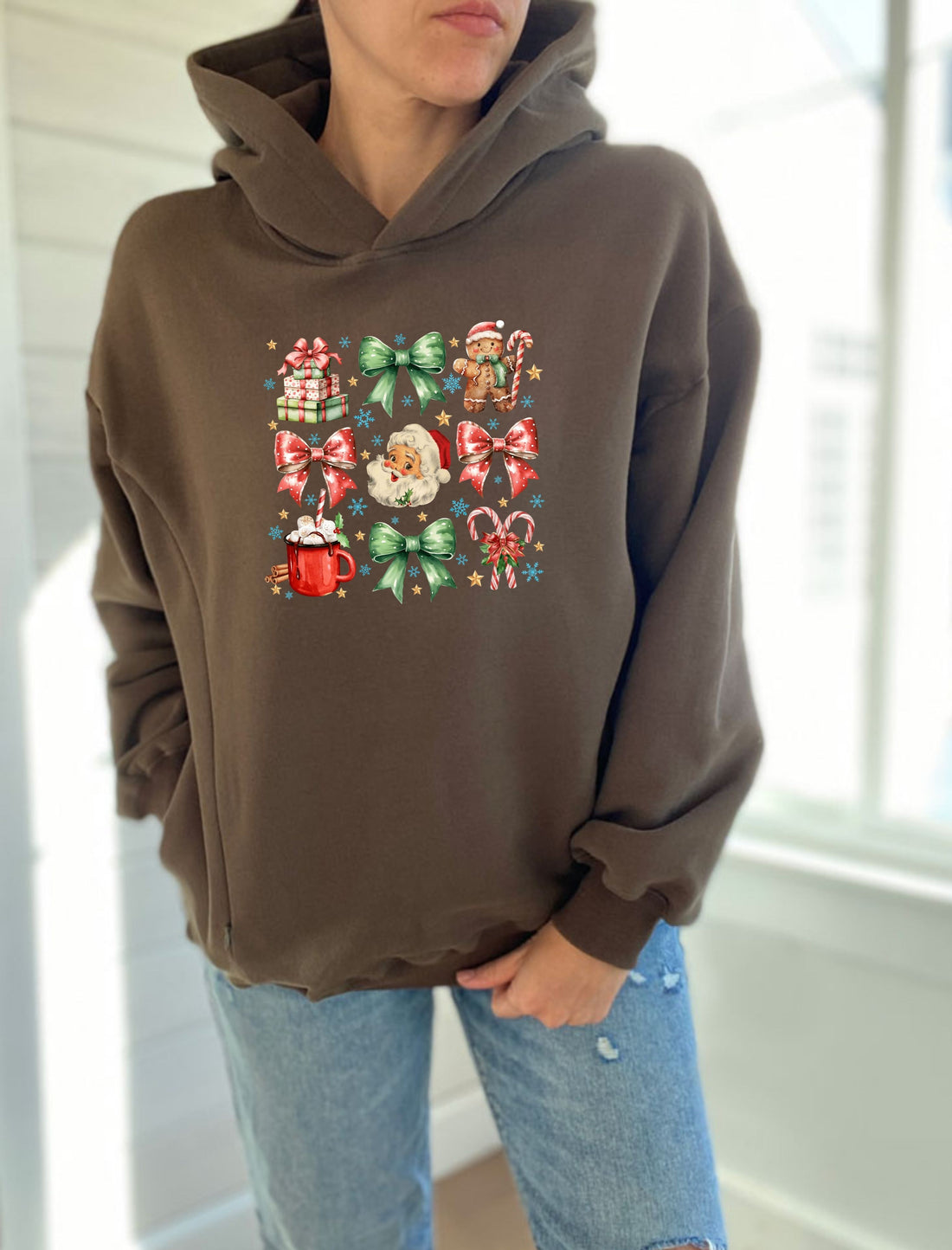 Green Bow Coquette Christmas Hooded Sweatshirt