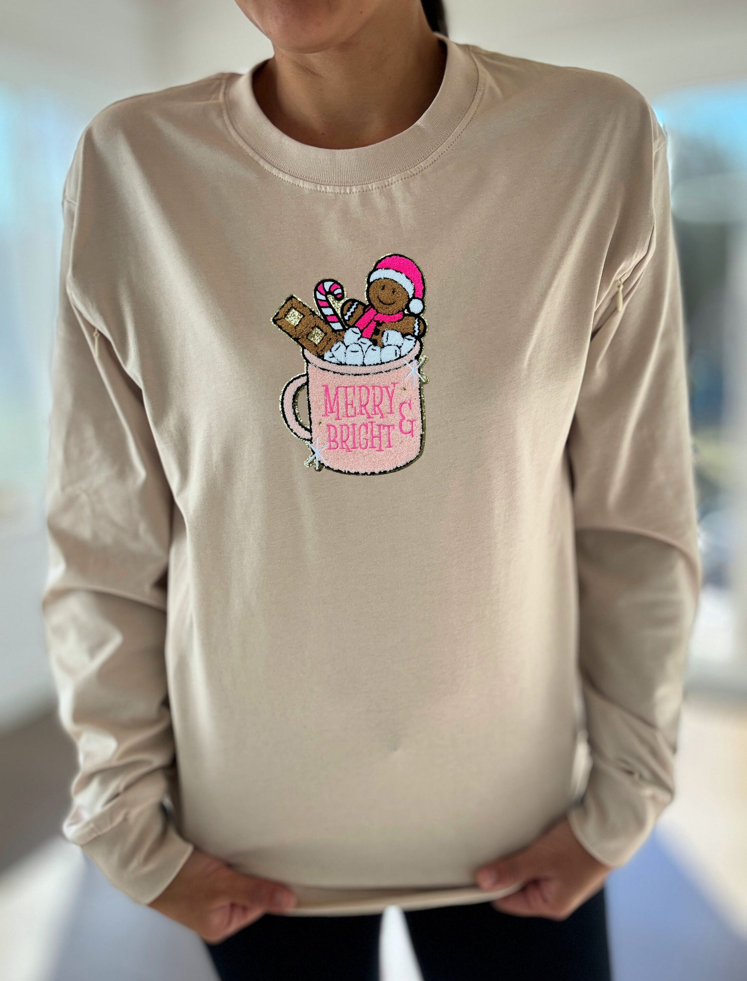 Gingerbread Mug Chenille Patch Long Sleeve Comfort Tee