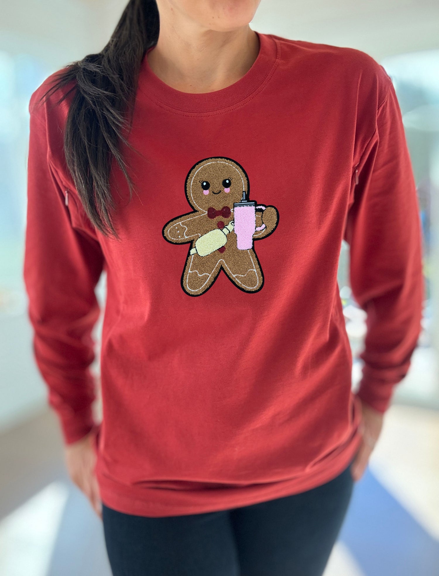 Gingerbread Chenille Patch Long Sleeve Comfort Tee