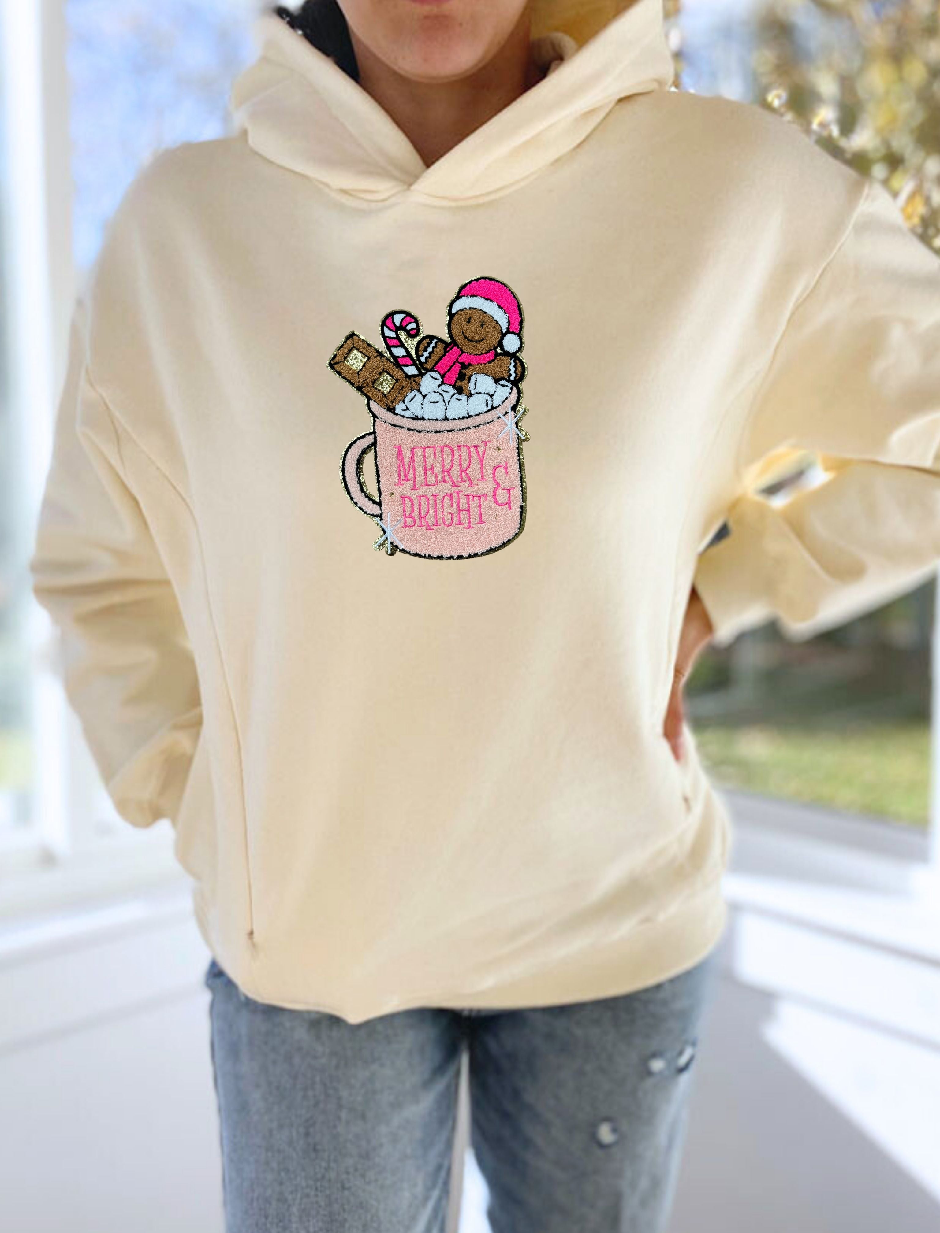 Gingerbread Mug Chenille Patch Hooded Sweatshirt