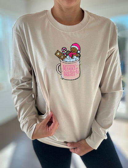 Gingerbread Mug Chenille Patch Long Sleeve Comfort Tee