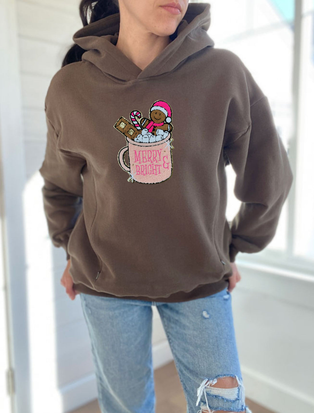 Gingerbread Mug Chenille Patch Hooded Sweatshirt