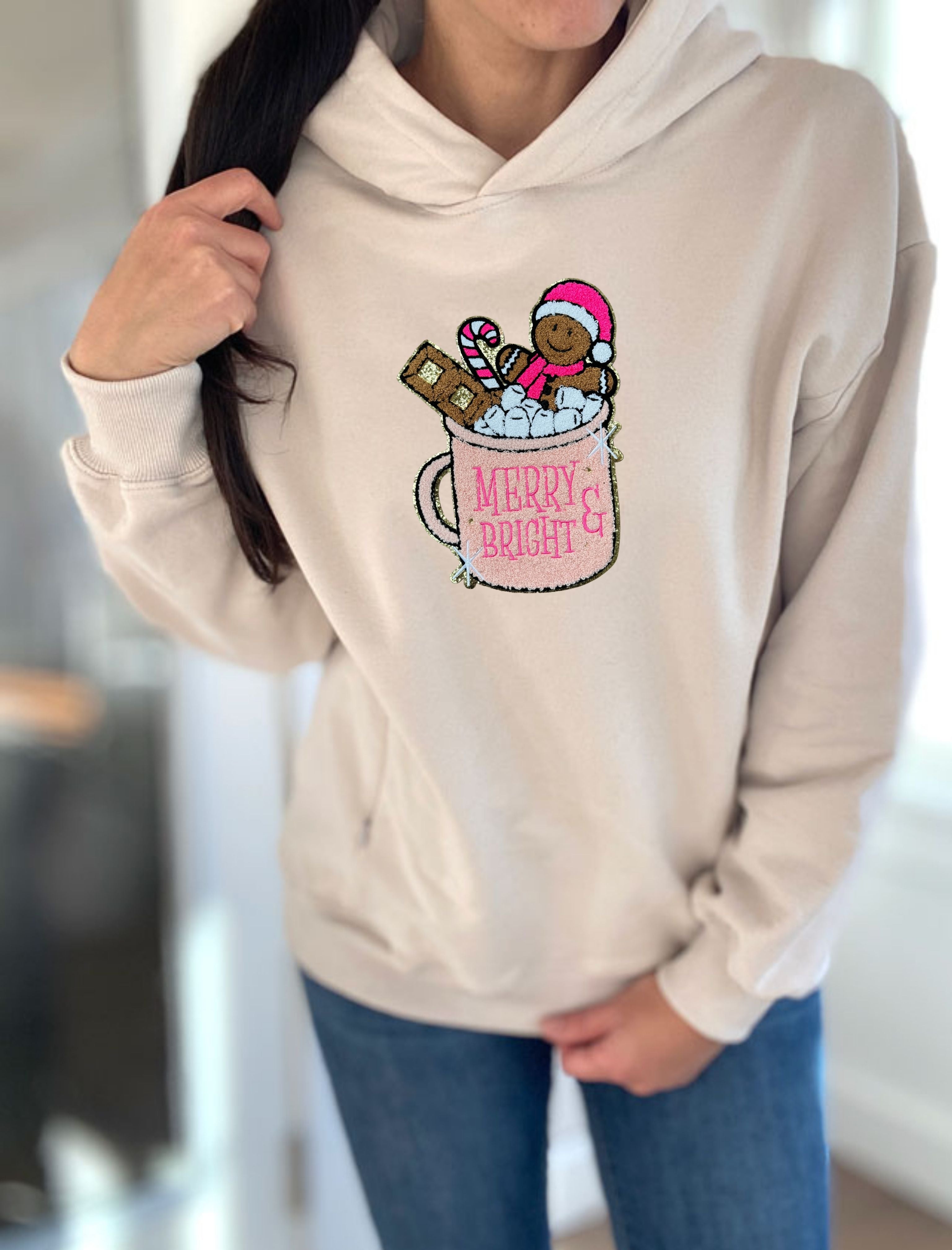 Gingerbread Mug Chenille Patch Hooded Sweatshirt