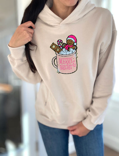 Gingerbread Mug Chenille Patch Hooded Sweatshirt