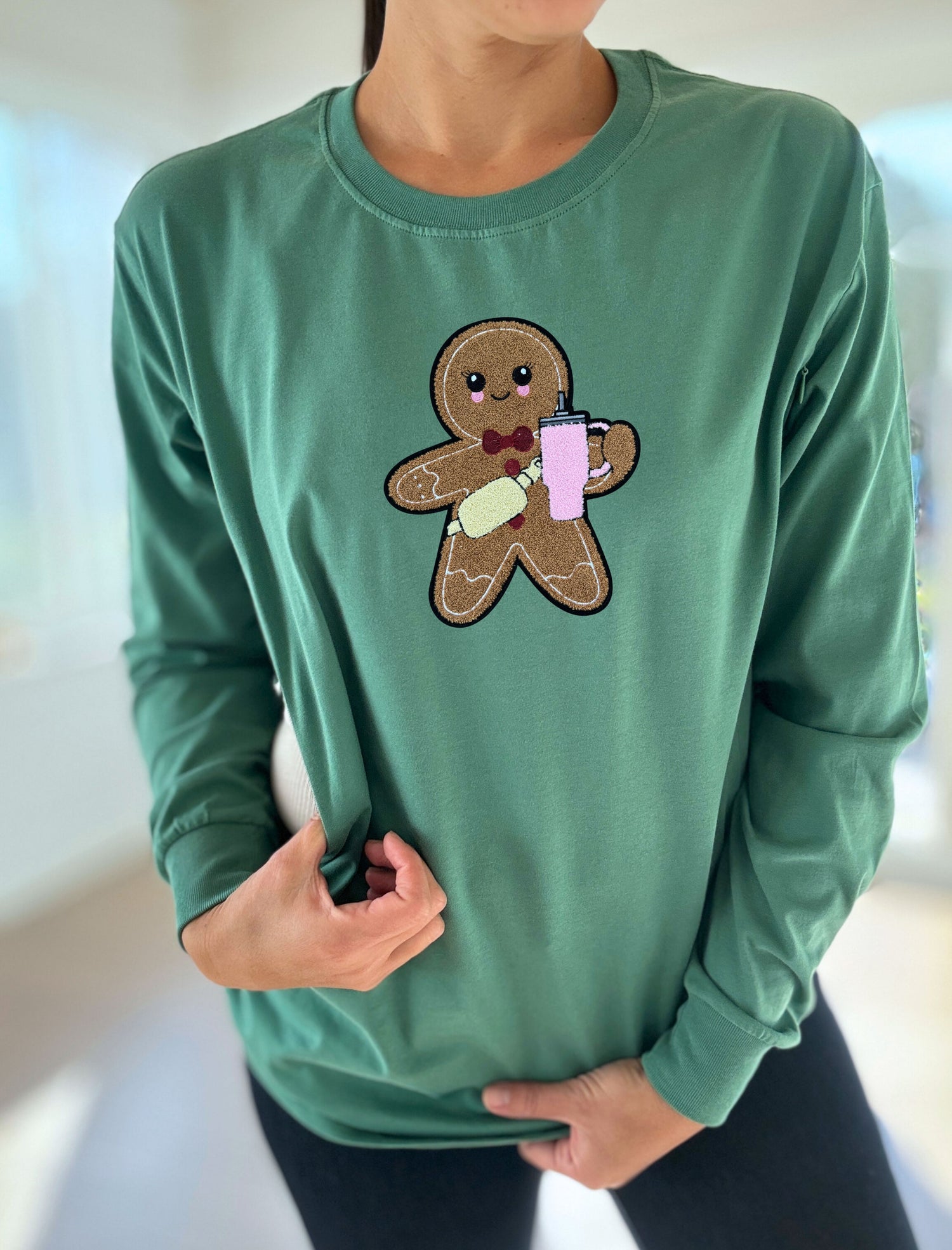 Gingerbread Chenille Patch Long Sleeve Comfort Tee