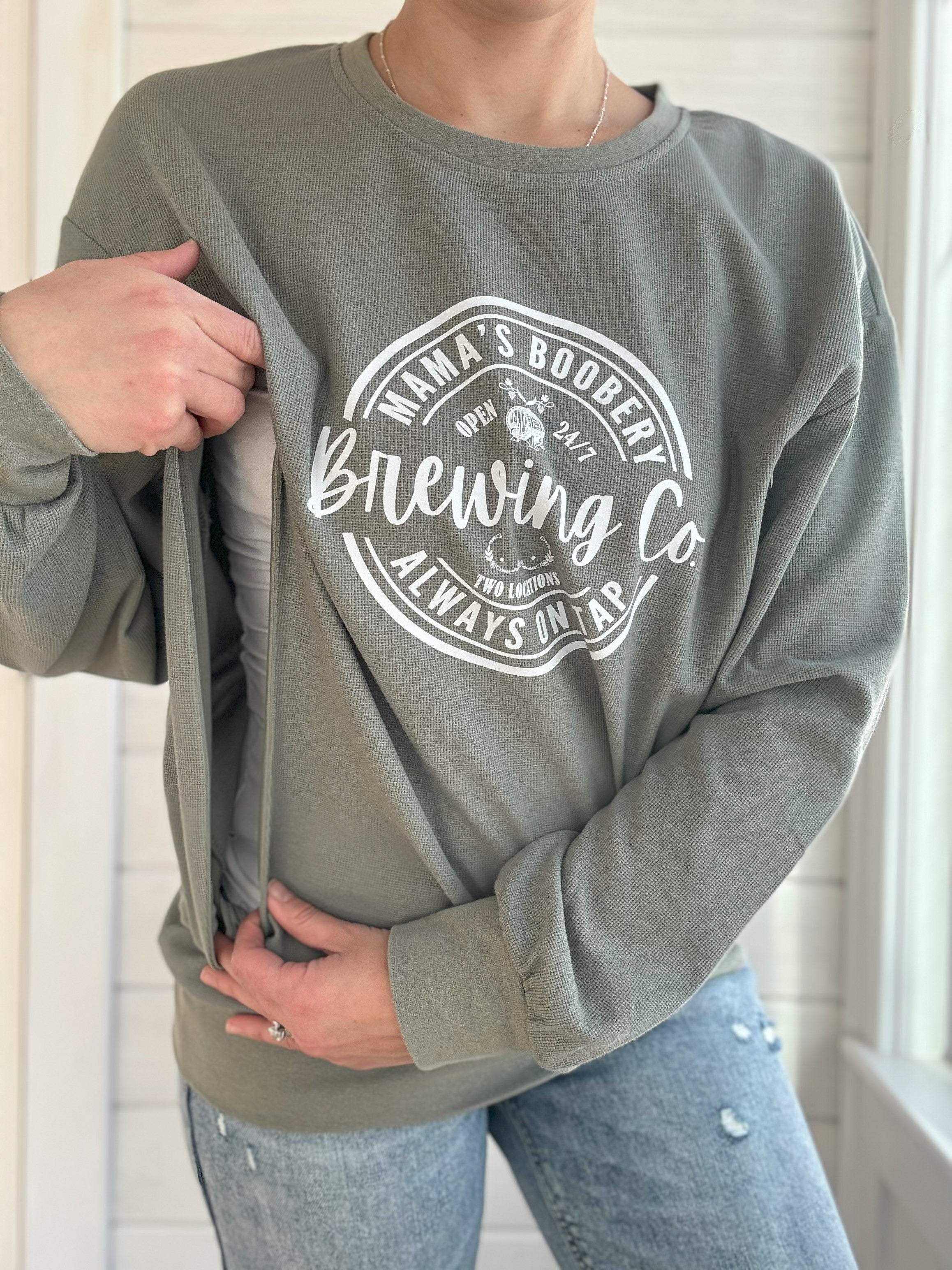 Mama Boobery Brewing Co. Waffle Knit Crewneck