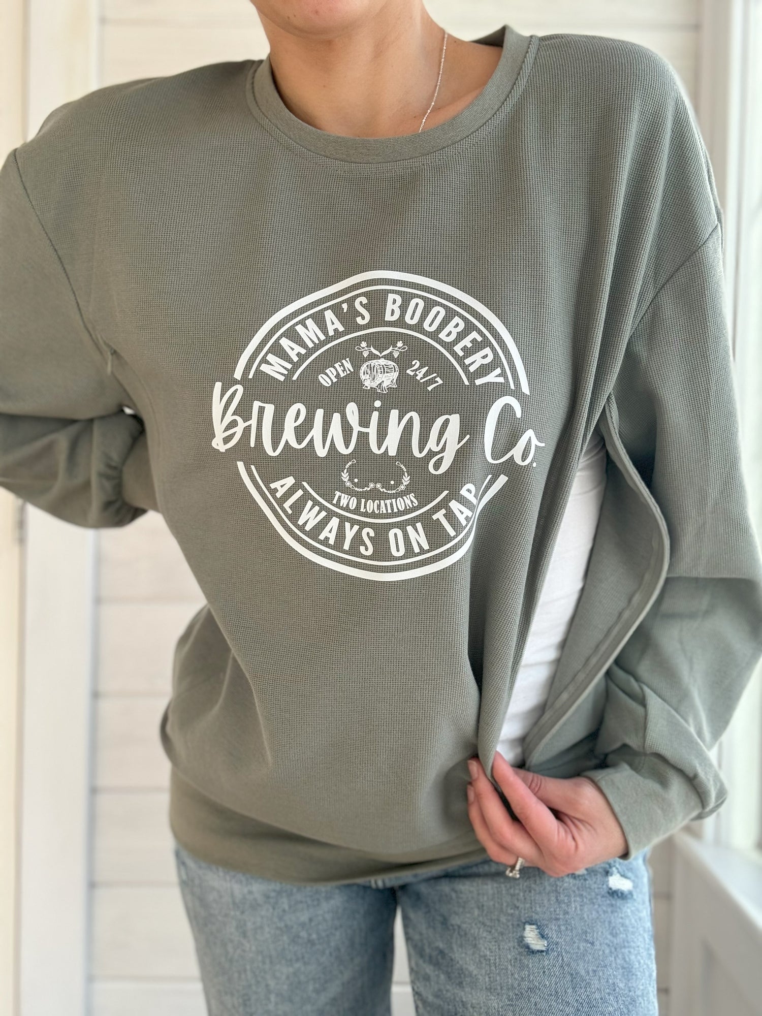 Mama Boobery Brewing Co. Waffle Knit Crewneck