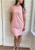 Breastfeeding T-Shirt Dress in Light pink. Two Zippers on right and left side to provide accessibility to nursing mothers. Pockets, rounded hem with two small slits on either side. T-Shirt Style dress perfect to nurse your child in.