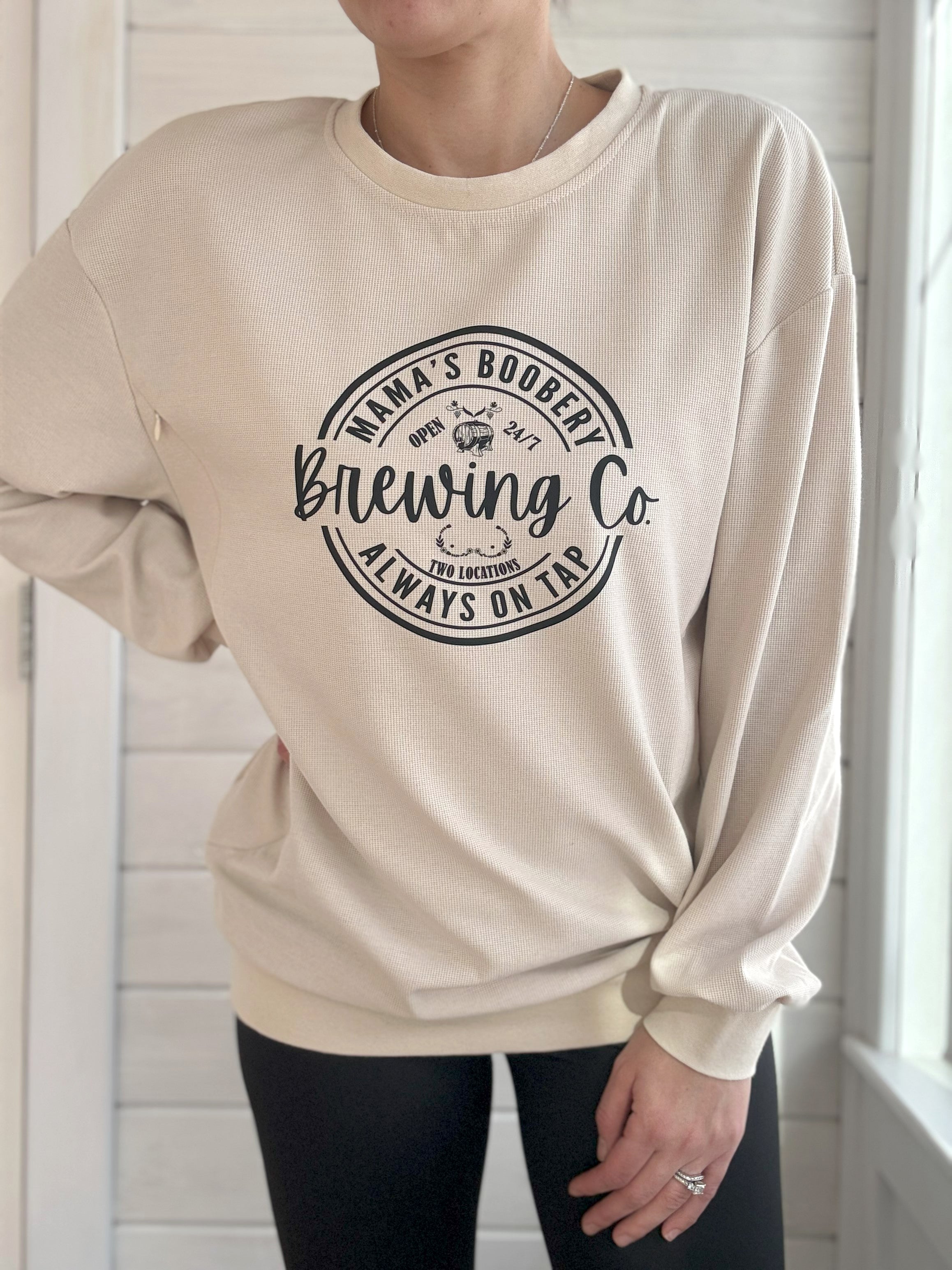 Mama Boobery Brewing Co. Waffle Knit Crewneck