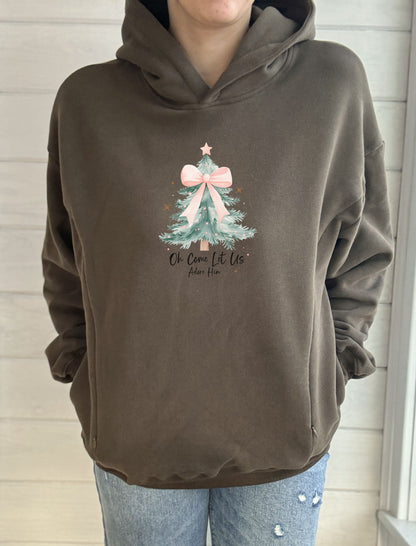 Let Us Adore Him Pink Hooded Sweatshirt