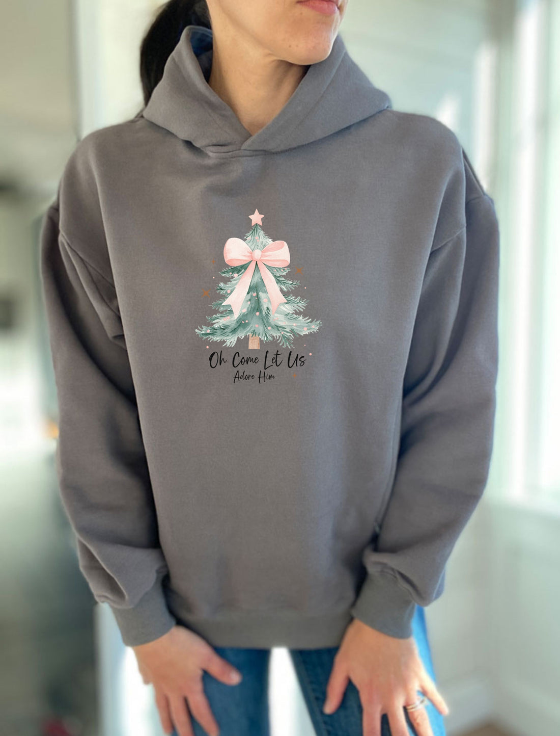 Let Us Adore Him Pink Hooded Sweatshirt