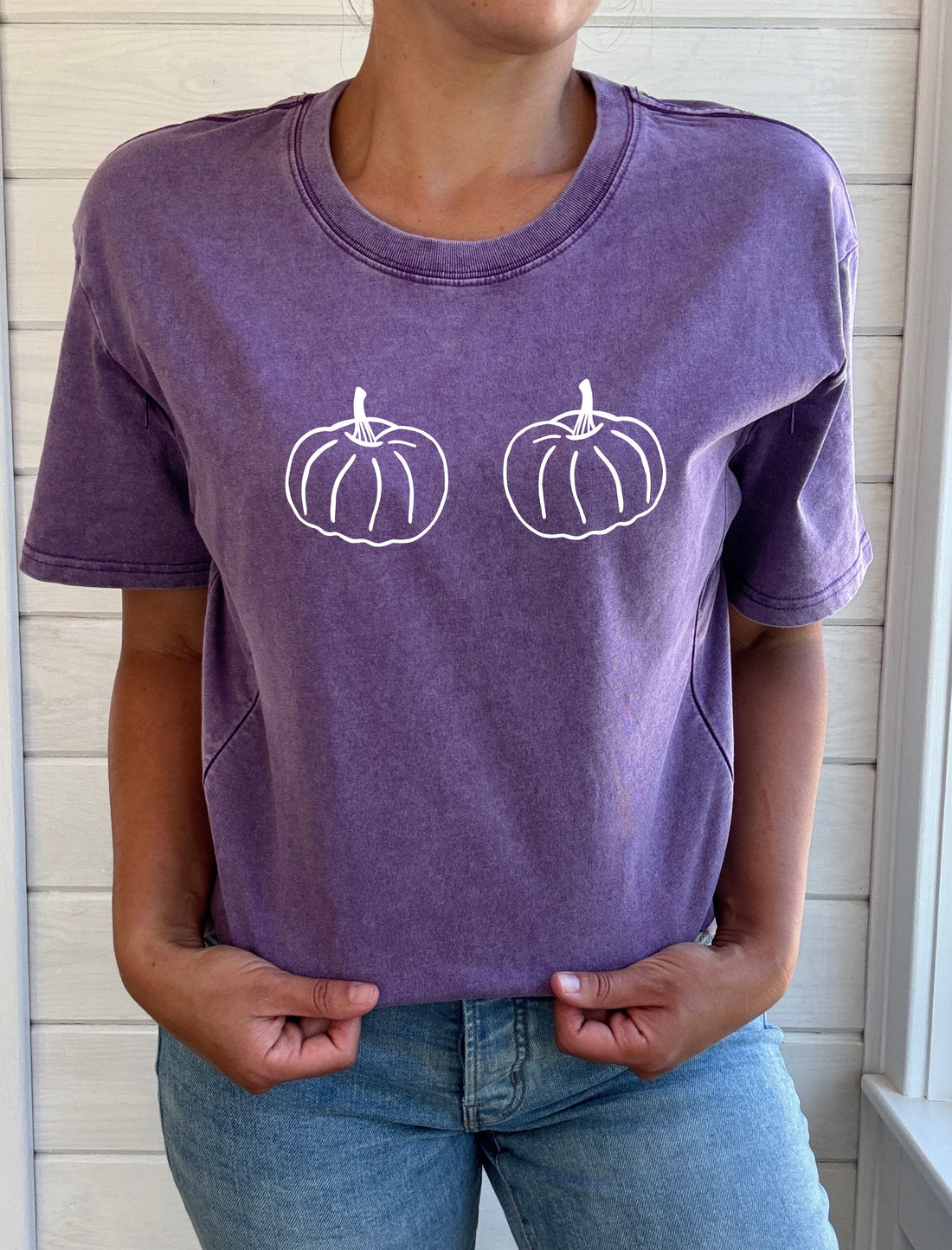 Pumpkin Boo-bies Acid Wash T-Shirt