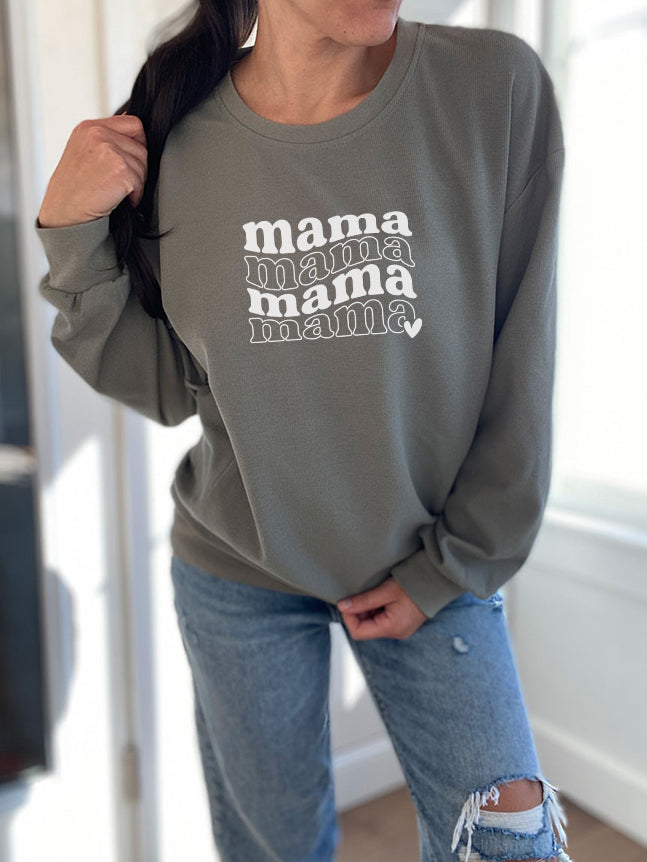 Mama Stacked Waffle Knit Solid Crewneck