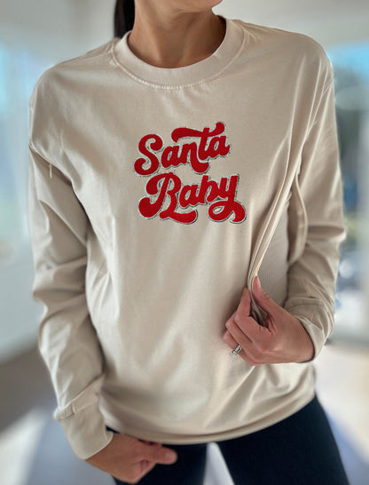 Santa Baby Chenille Patch Long Sleeve Comfort Tee