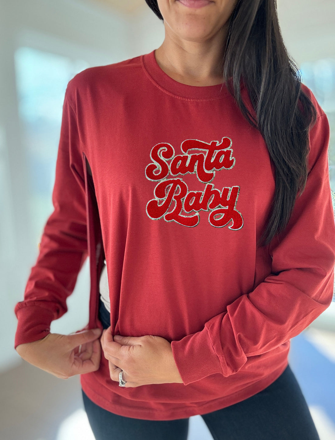 Santa Baby Chenille Patch Long Sleeve Comfort Tee