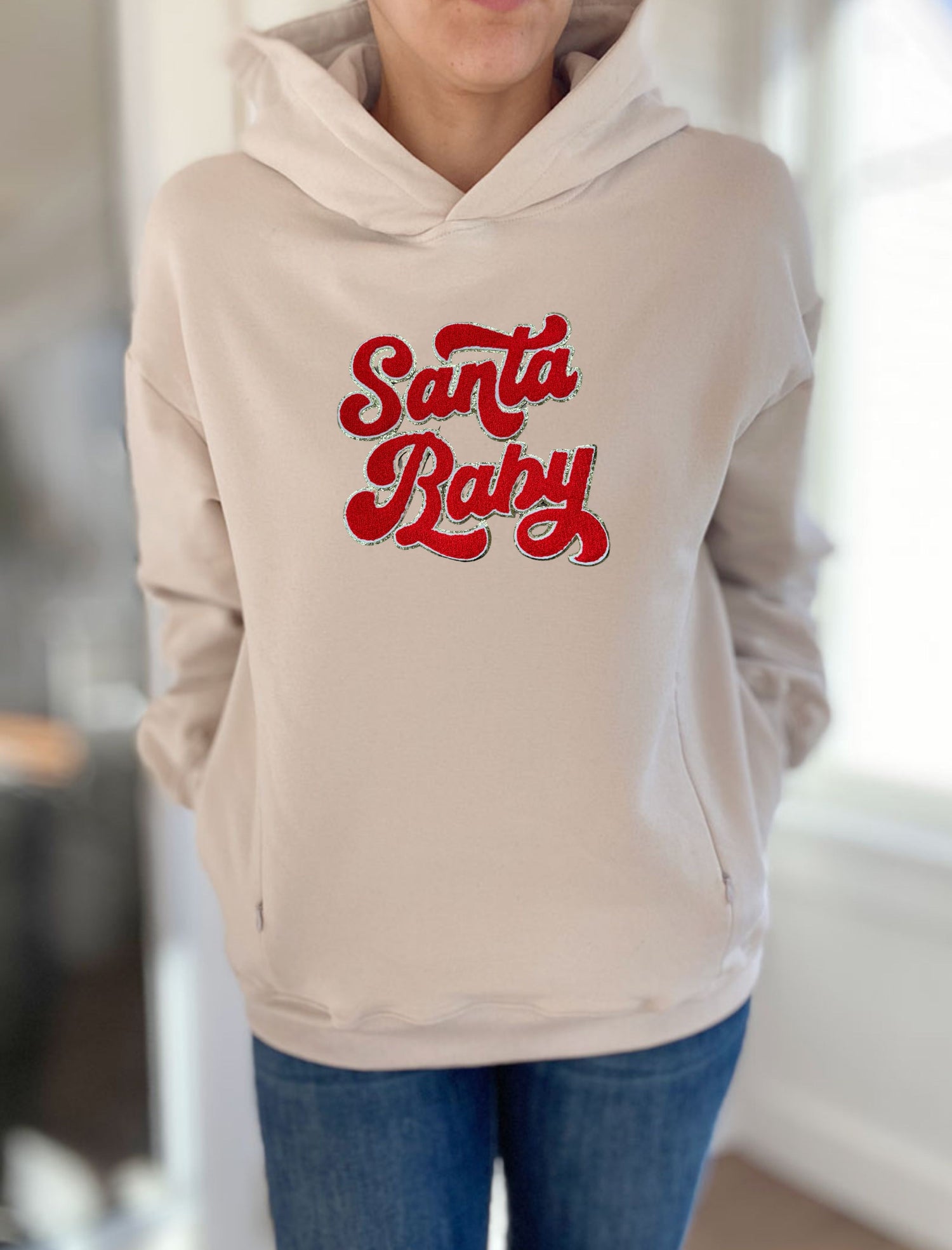 Santa Baby Chenille Patch Hooded Sweatshirt