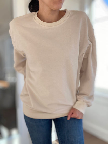 Waffle Knit Solid Crewneck