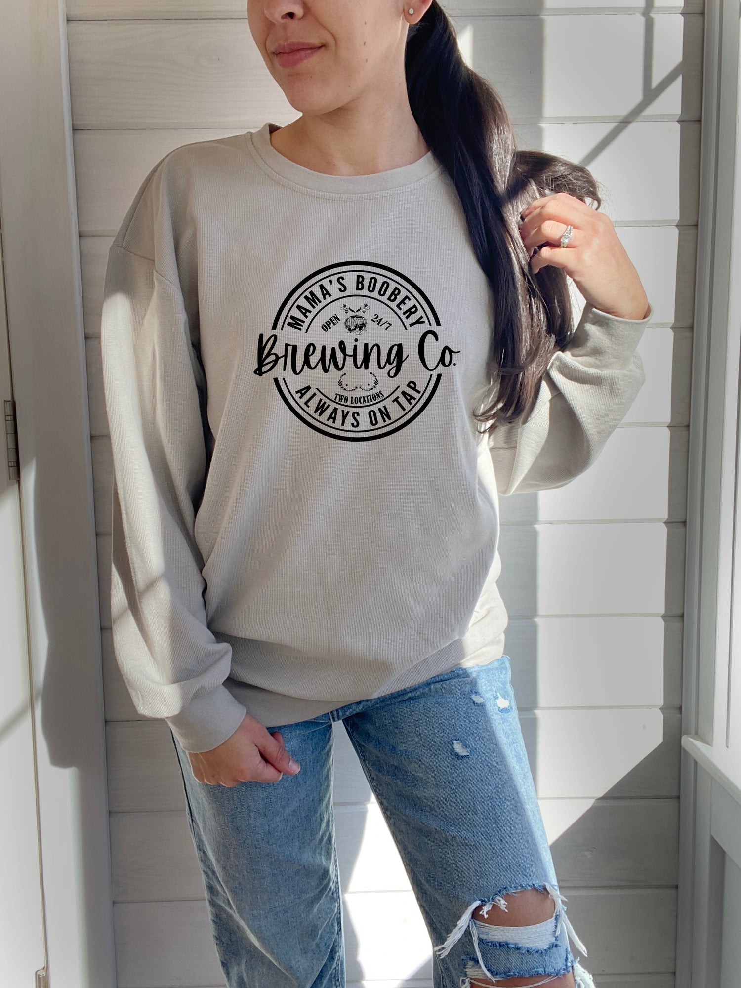 Mama Boobery Brewing Co. Waffle Knit Crewneck