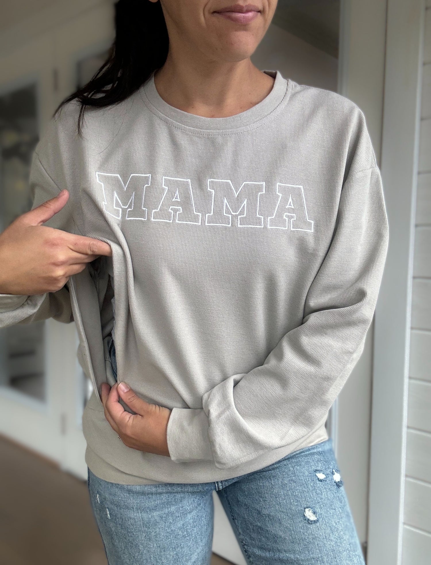 Waffle Knit Mama Crewneck