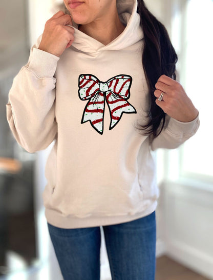 Christmas Bow Chenille Patch Hooded Sweatshirt