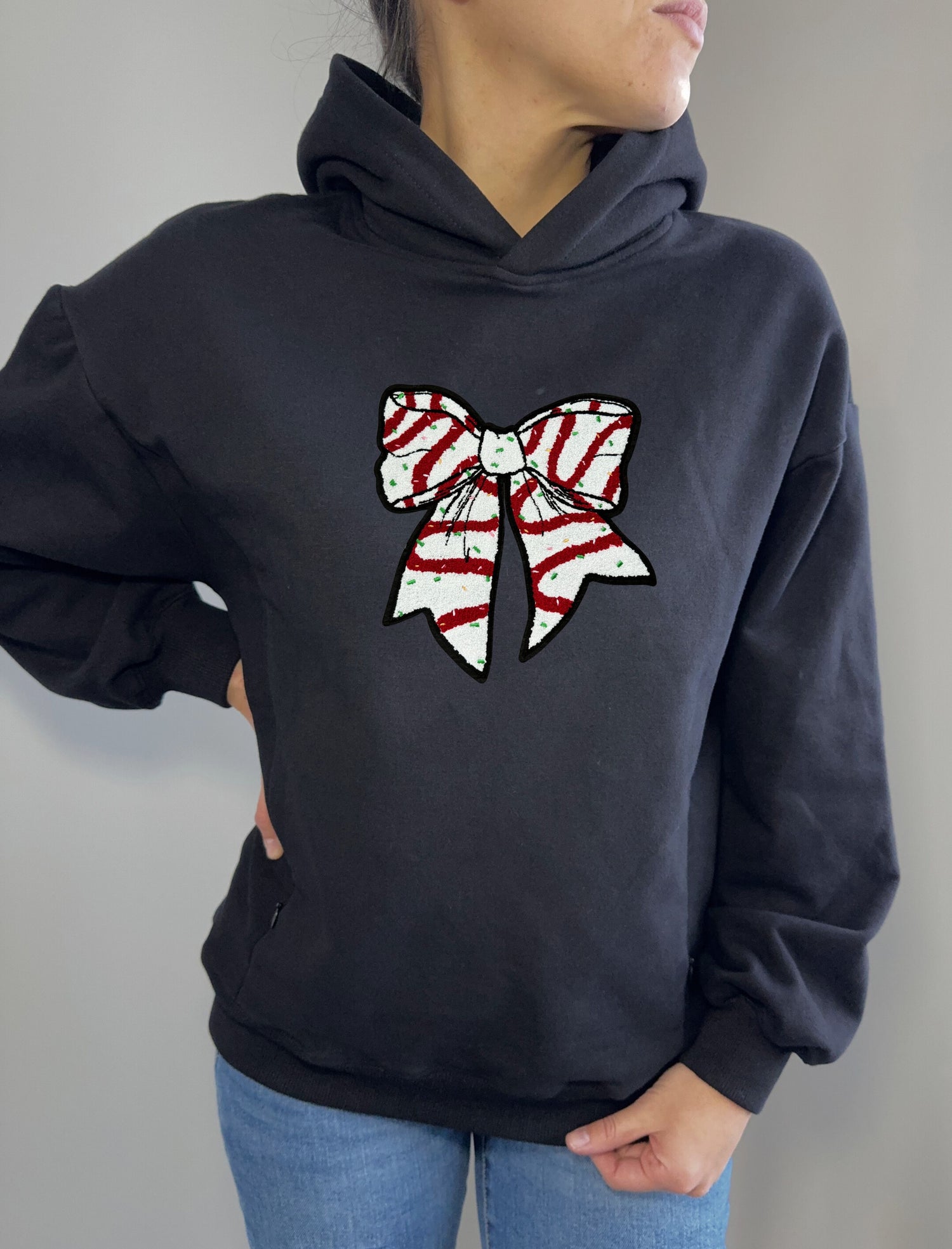 Christmas Bow Chenille Patch Hooded Sweatshirt