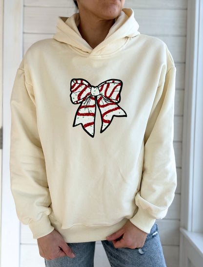 Christmas Bow Chenille Patch Hooded Sweatshirt