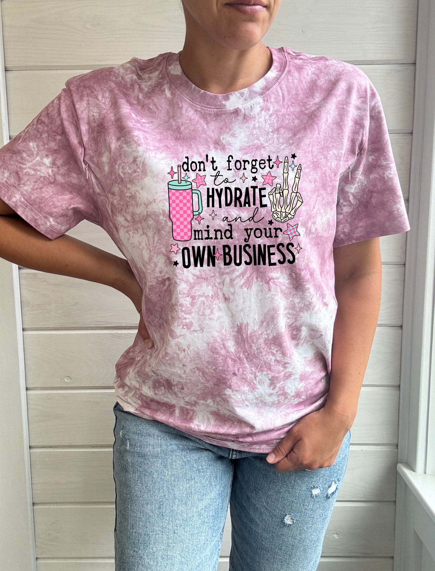 Hydrate &amp; Mind Your Business Tie-Dye Comfort Tee